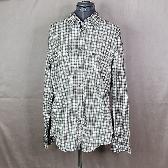 EXPRESS Men's Western Brown‎ and White Plaid Shirt Medium - Picture 1 of 9